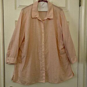 Excellent Condition, SZ 1X, Coldwater Creek, 100% Linen Blouse, Shell Pink
